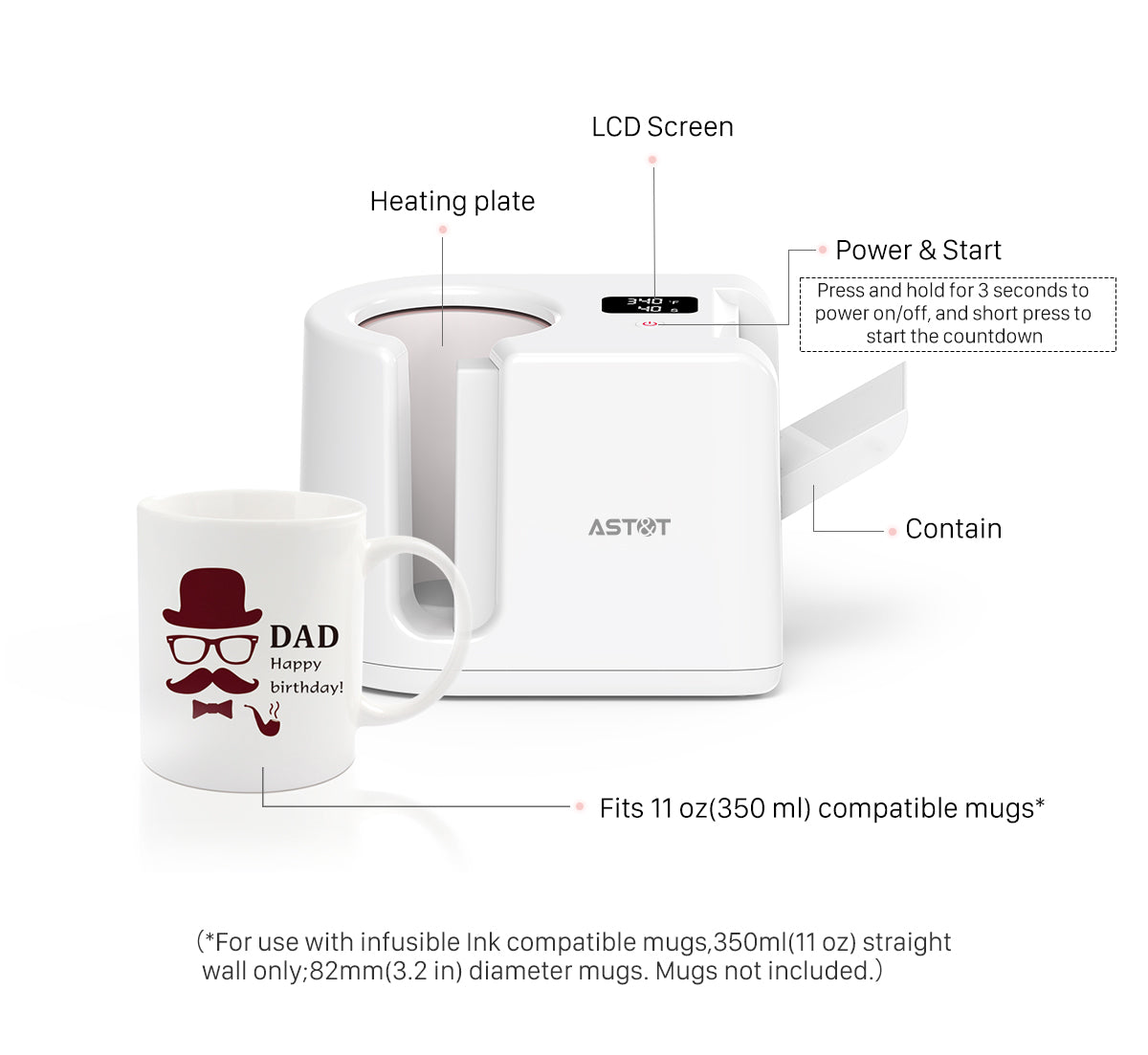 MHP1 Commercial Smart Mug Heat Press - 30-60s Fast Sublimation for 11oz Custom Branded Mugs